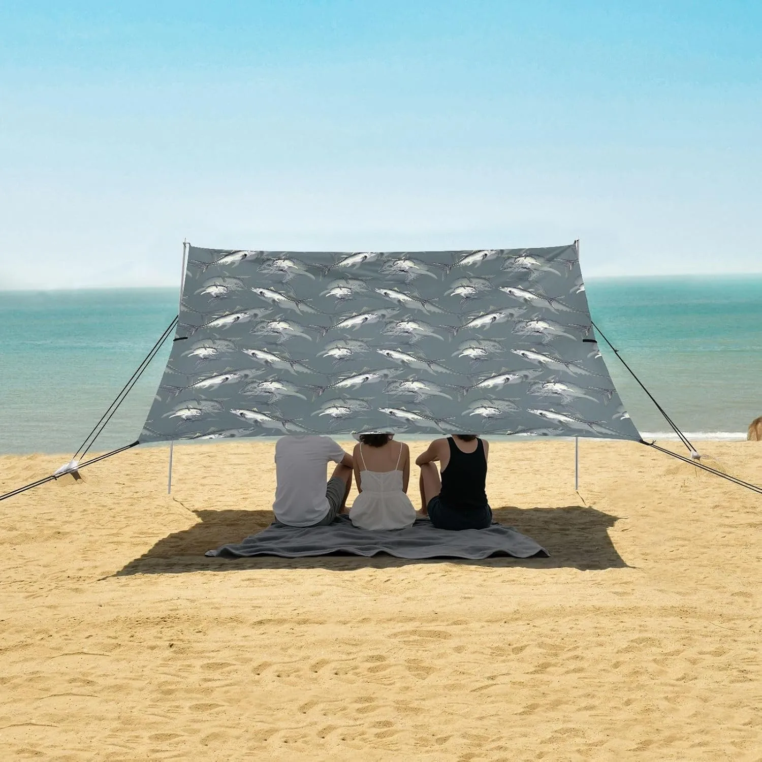 Watercolor Tuna Fish Pattern Beach Camping Tent Sun Shelter for Whole Family, Beach Shade Canopy with UPF50  UV Protection,Easy Set Up and Carry,Outdoor Shade for Trips, Fishing, Backyard Fun P