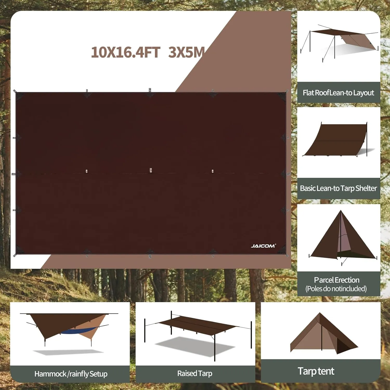 Waterproof Camping Tarp - 10X16.4ft Hammock Rain Fly, Ultralight & Portable & UV Protection Backpacking Tarp, Multifunctional for Outdoor Adventure, Hiking, Tent, Hammock