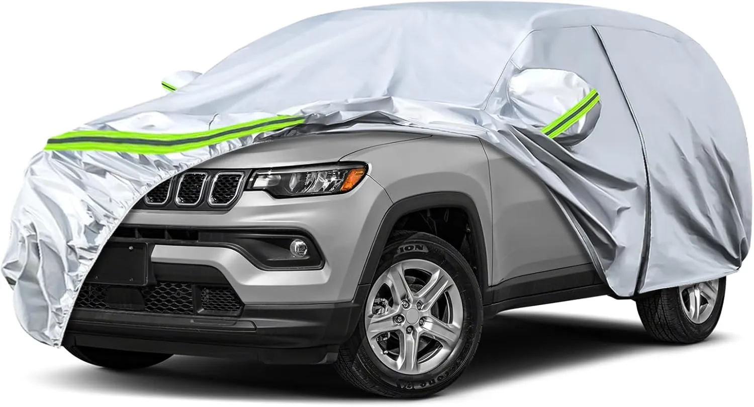 Waterproof Car Covers Replace for 2007-2025 Jeep Compass, 6 Layers Silver All Weather Custom-fit Car Cover with Zipper Door & Windproof Bands for Snow Rain Dust Hail Protection