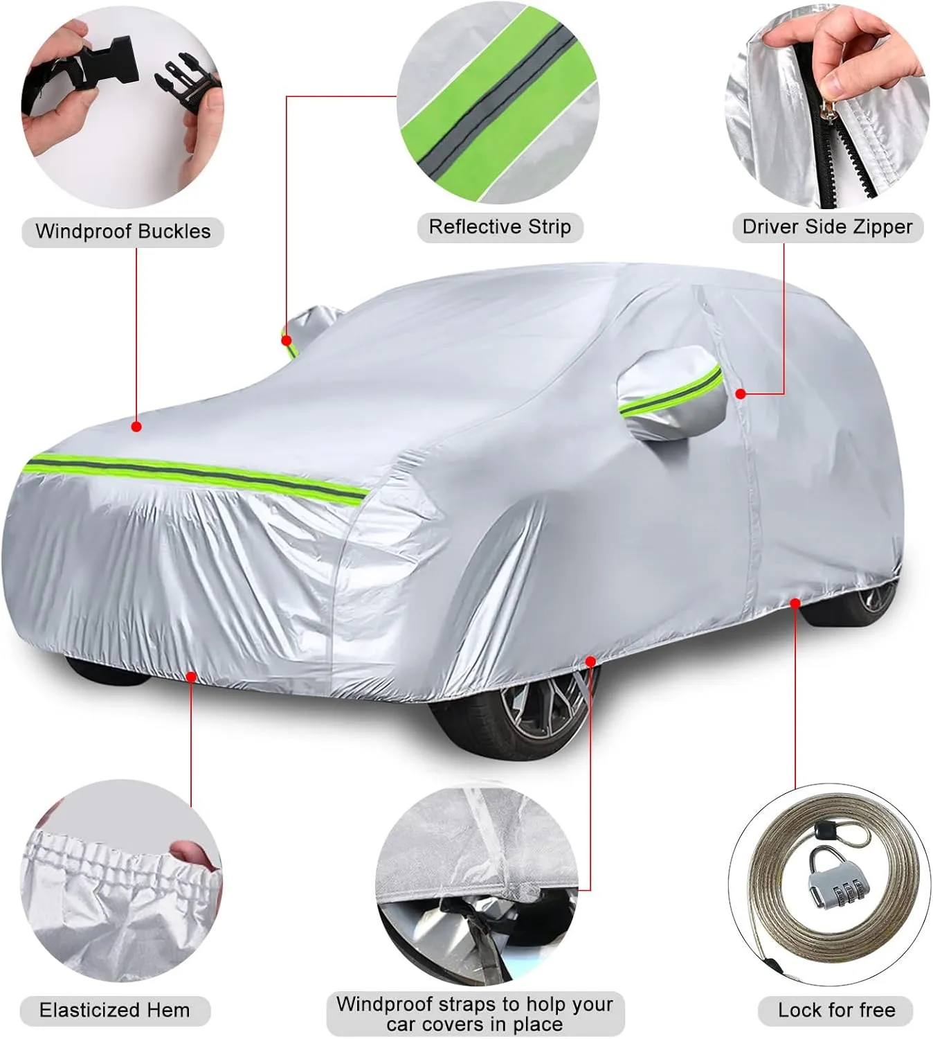 Waterproof Car Covers Replace for 2007-2025 Jeep Compass, 6 Layers Silver All Weather Custom-fit Car Cover with Zipper Door & Windproof Bands for Snow Rain Dust Hail Protection