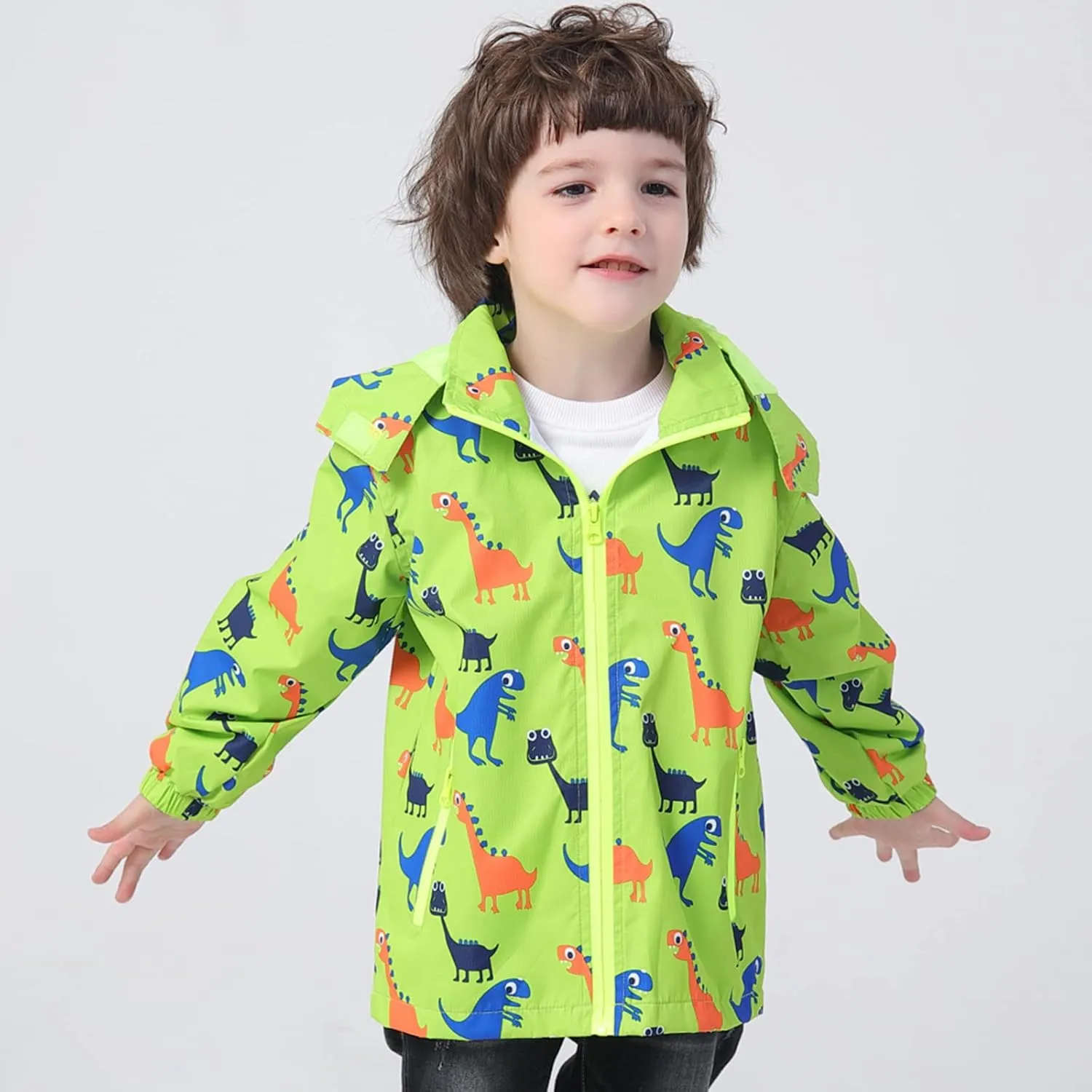 Waterproof Hooded Jacket for Boys Girls,Kids Raincoats Outdoor Windbreaker Dinosaur Rain Jacket
