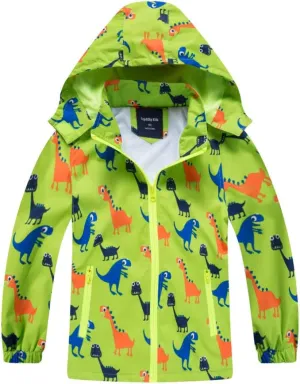 Waterproof Hooded Jacket for Boys Girls,Kids Raincoats Outdoor Windbreaker Dinosaur Rain Jacket