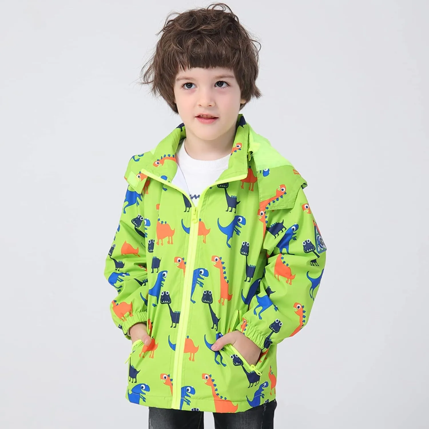 Waterproof Hooded Jacket for Boys Girls,Kids Raincoats Outdoor Windbreaker Dinosaur Rain Jacket