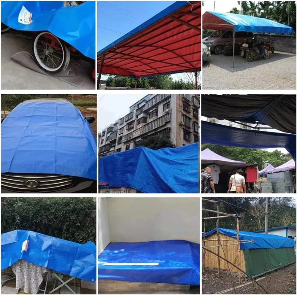 Waterproof Lightweight Tarpaulin Cover Ground Sheet Cover Heavy Duty Tarp Camping Sheet with Eyelets, for Canopy Tent Garden Pool Truck,Blue,1x2m (Blue 1x2m)