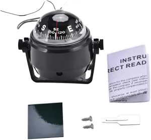 Waterproof Magnetic Compass, LED Display, Adjustable Magnetic Steel, Weather Resistant, for Car and Boat Navigation