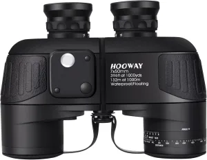 Waterproof Military 7x50 Marine Binoculars,Hooway Binoculars with w/Internal Rangefinder & Compass for Navigation,Boating(Black)