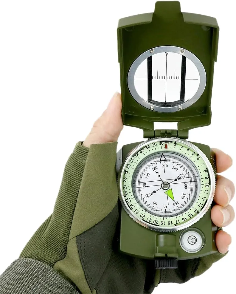 Waterproof Outdoor Professional Military American Multifunctional Green Compass Suitable with Hiking,Camping,Hunting,Outdoor Activities