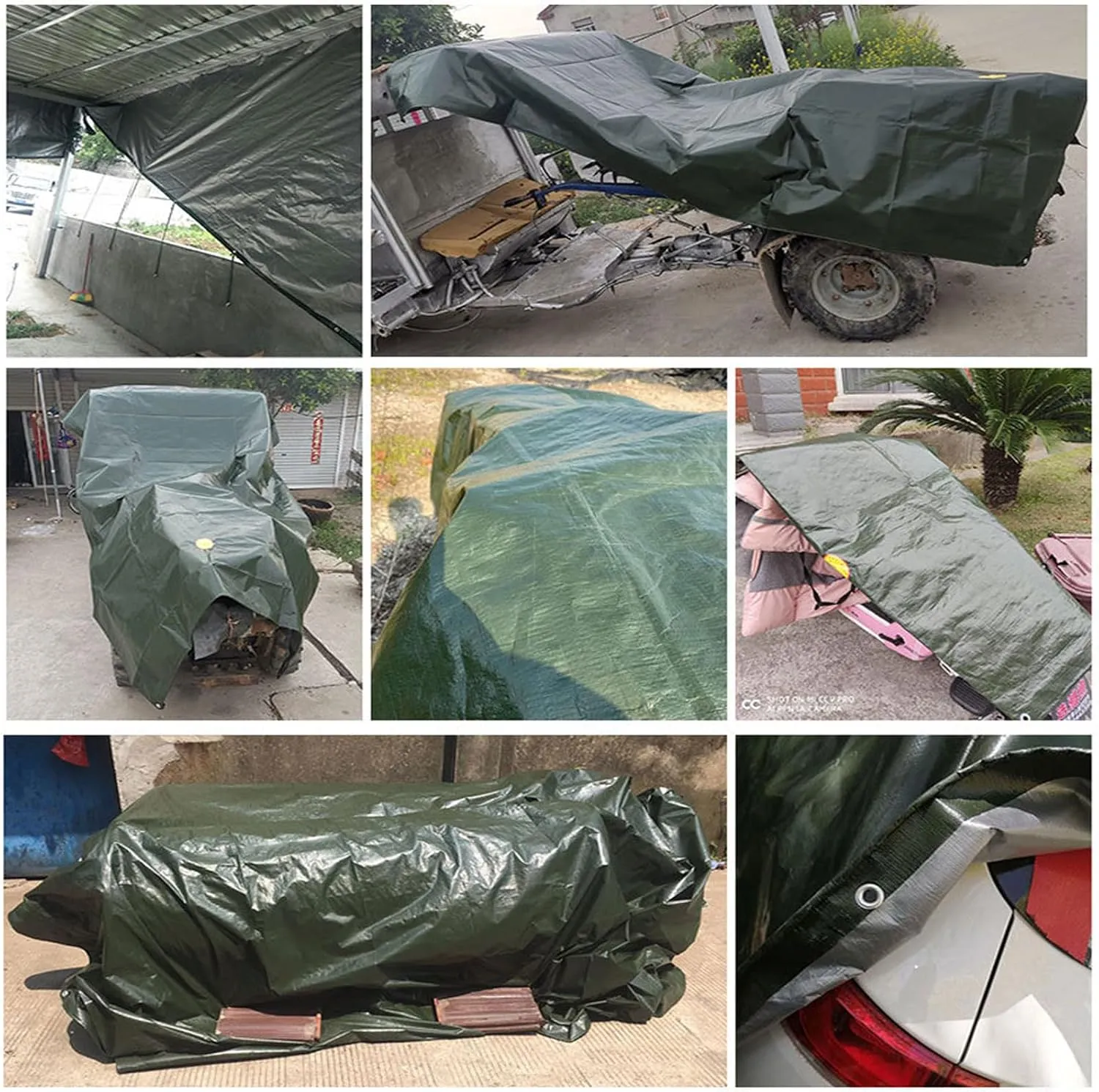 Waterproof Tarp 29.53x36.09ft, Heavy Duty PE Reversible Coated, 0.2mm Thick Tarpaulin with Grommets, UV Resistant, Green/Silver Tarp, for Canopy Tent, Boat, RV or Pool Cover