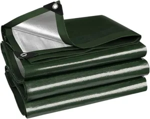 Waterproof Tarp 29.53x36.09ft, Heavy Duty PE Reversible Coated, 0.2mm Thick Tarpaulin with Grommets, UV Resistant, Green/Silver Tarp, for Canopy Tent, Boat, RV or Pool Cover