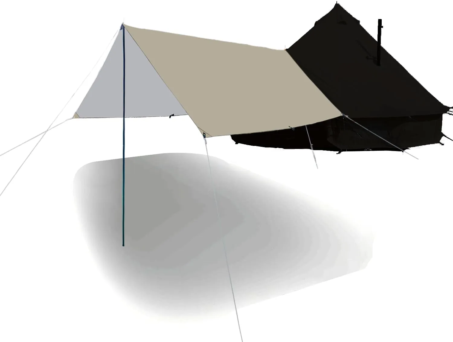 Waterproof Tent Tarp for Bell Tent, Lightweight 300D Oxford Canopy Tarp with 2 Poles, Portable Sun Shade Yurt Tarp for Glamping,Party,Khaki 9.8x13ft