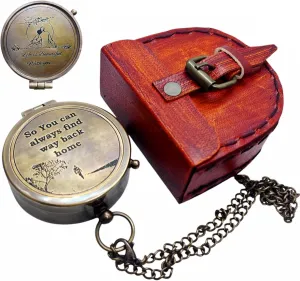 WAVE NAUTICAL- Brass Compass,with Leather Carry Case,Directional Engraved Compass,Life is Beautiful with You,Gift Compass for Graduation, Wedding,Anniversary,Husband Wife Gift,Travelling, Hiking,Gift