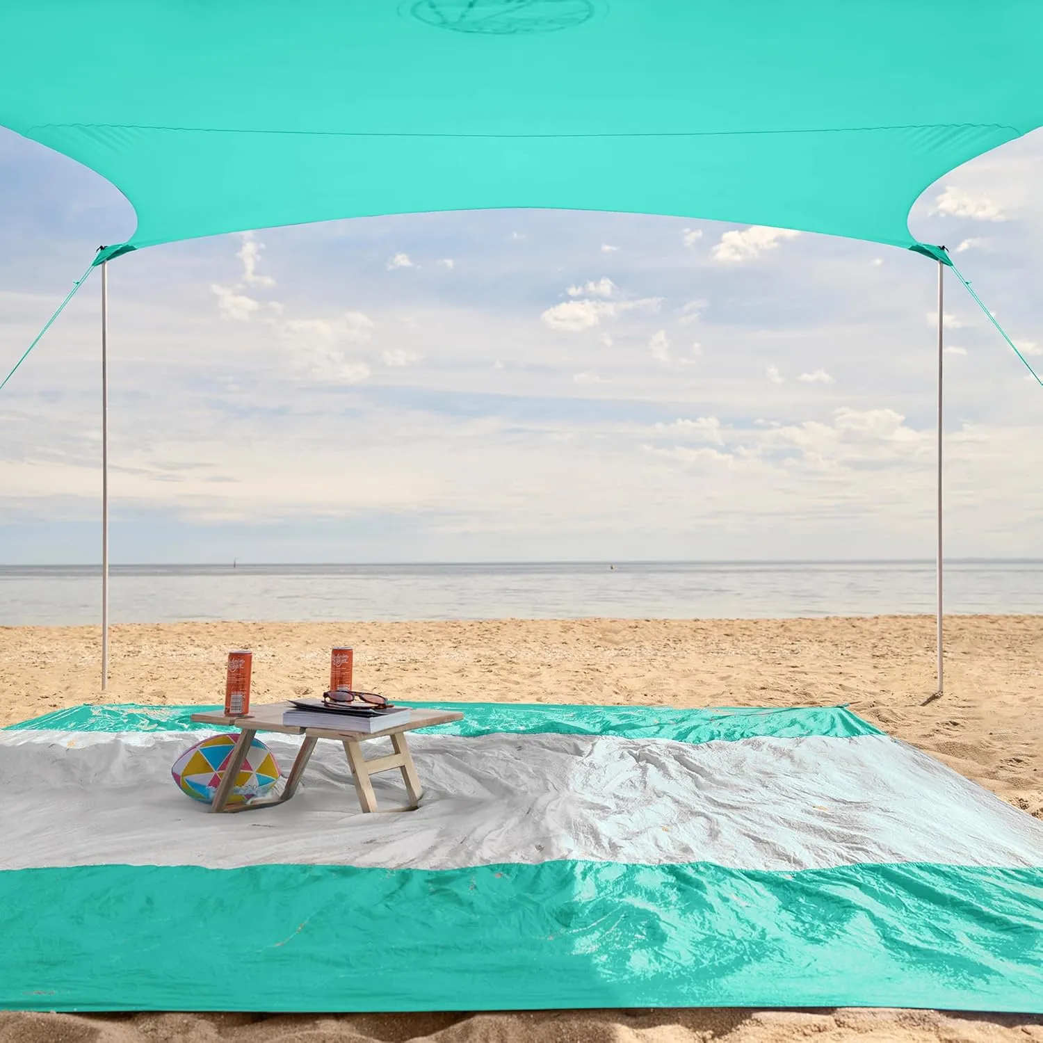 WEKAPO Beach Tent Sun Shelter - Easy Setup Beach Canopy with 4 Sturdy Poles, Extra Large Sandbags and Shovel, 7'8'' Tall, Windproof Sun Shade for Backyard and Camping, UPF 50  Protection