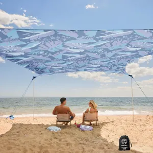 WEKAPO Beach Tent Sun Shelter - Easy Setup Beach Canopy with 4 Sturdy Poles, Large Sandbags and Shovel, 7'8'' Tall, Windproof Sun Shade for Backyard and Camping, UPF 50  Protection