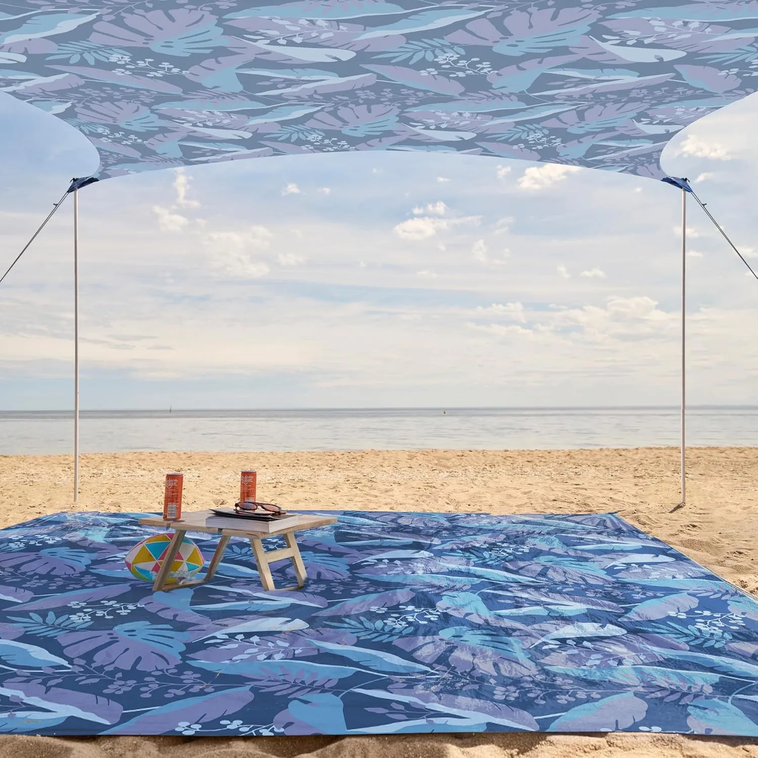 WEKAPO Beach Tent Sun Shelter - Easy Setup Beach Canopy with 4 Sturdy Poles, Large Sandbags and Shovel, 7'8'' Tall, Windproof Sun Shade for Backyard and Camping, UPF 50  Protection