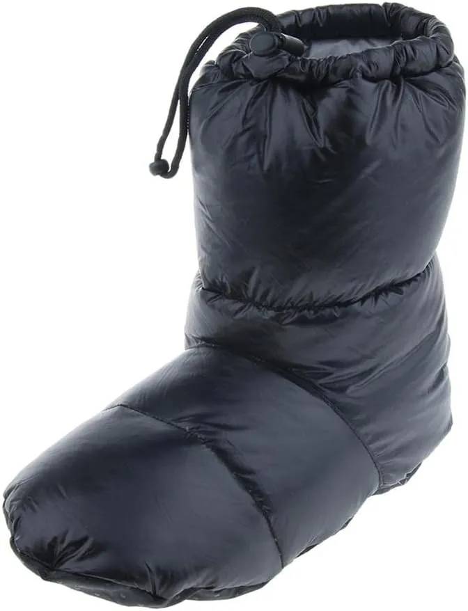 White Goose Down Slippers Winter Warm Camping Tent Foot Booties, Black L