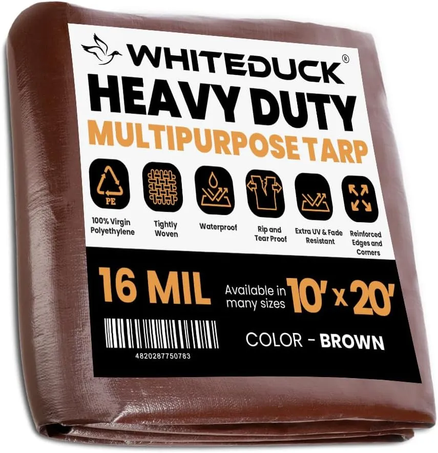 WHITEDUCK 10x20 Tarp 16 MIL Heavy Duty Poly Tarp Waterproof UV Resistant, True to Size, Rust-Proof Grommets, Tear & Rip Resistant, Extra Thick, Camping, Construction, Boat & Equipment Cover