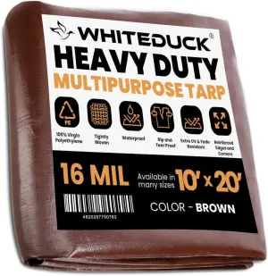 WHITEDUCK 10x20 Tarp 16 MIL Heavy Duty Poly Tarp Waterproof UV Resistant, True to Size, Rust-Proof Grommets, Tear & Rip Resistant, Extra Thick, Camping, Construction, Boat & Equipment Cover