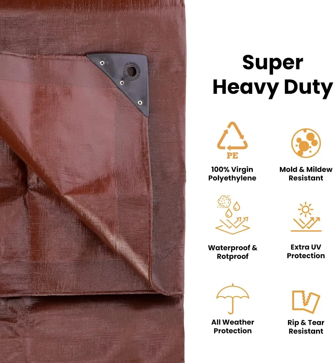 WHITEDUCK 10x20 Tarp 16 MIL Heavy Duty Poly Tarp Waterproof UV Resistant, True to Size, Rust-Proof Grommets, Tear & Rip Resistant, Extra Thick, Camping, Construction, Boat & Equipment Cover