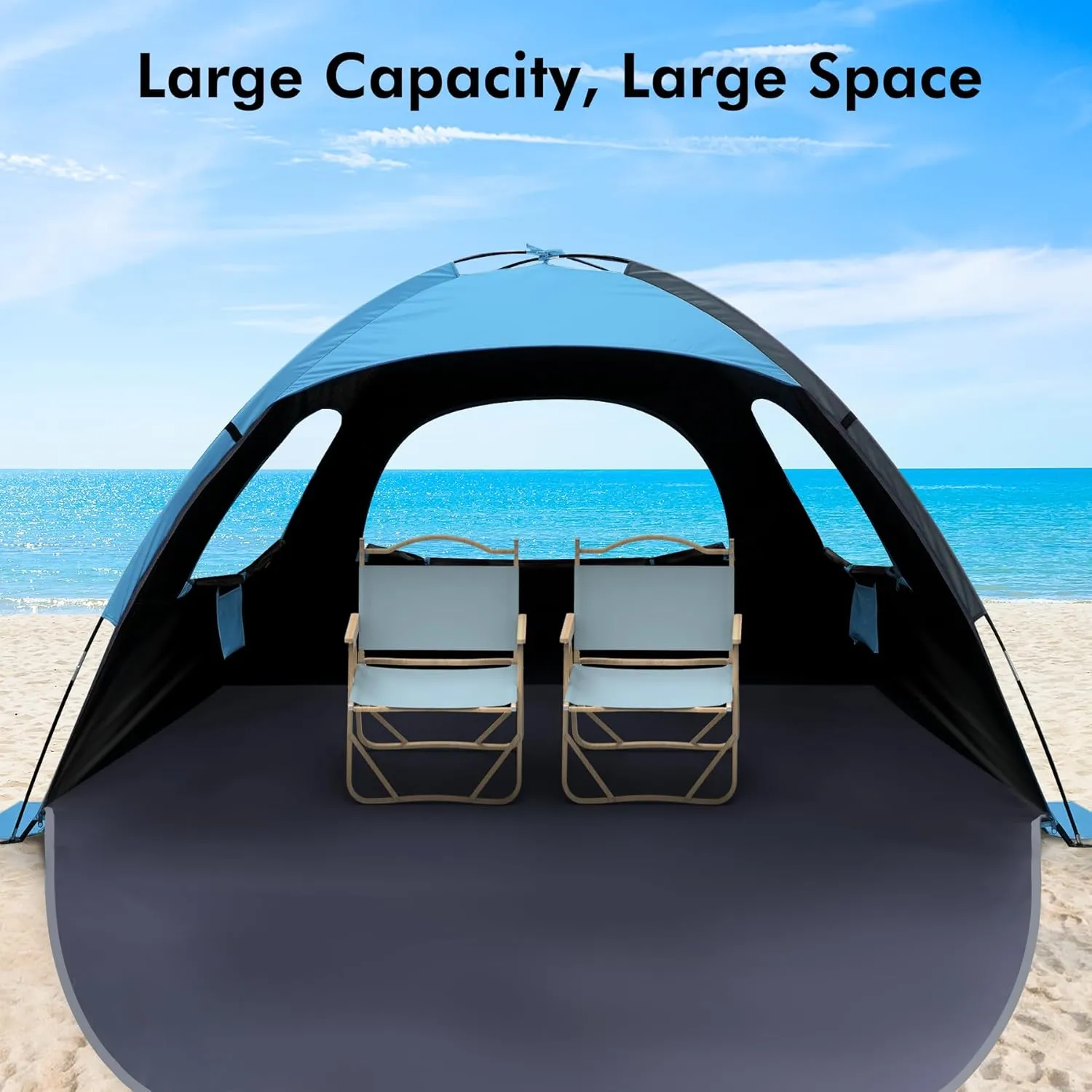 WhiteFang Beach Tent Anti-UV Portable Sun Shade Shelter for 3/4/6/8 Person, Extendable Floor with 3 Ventilating Mesh Windows Plus Carrying Bag, Stakes and Guy Lines
