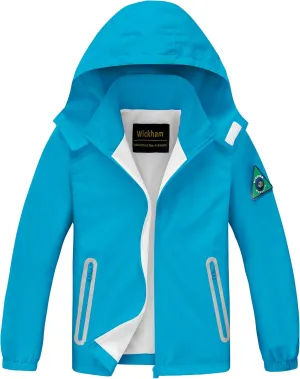 WICKHAM Boys Girls Waterproof Rain Jacket Detachable Hood Lightweight Raincoats for Kids Windbreaker Coat