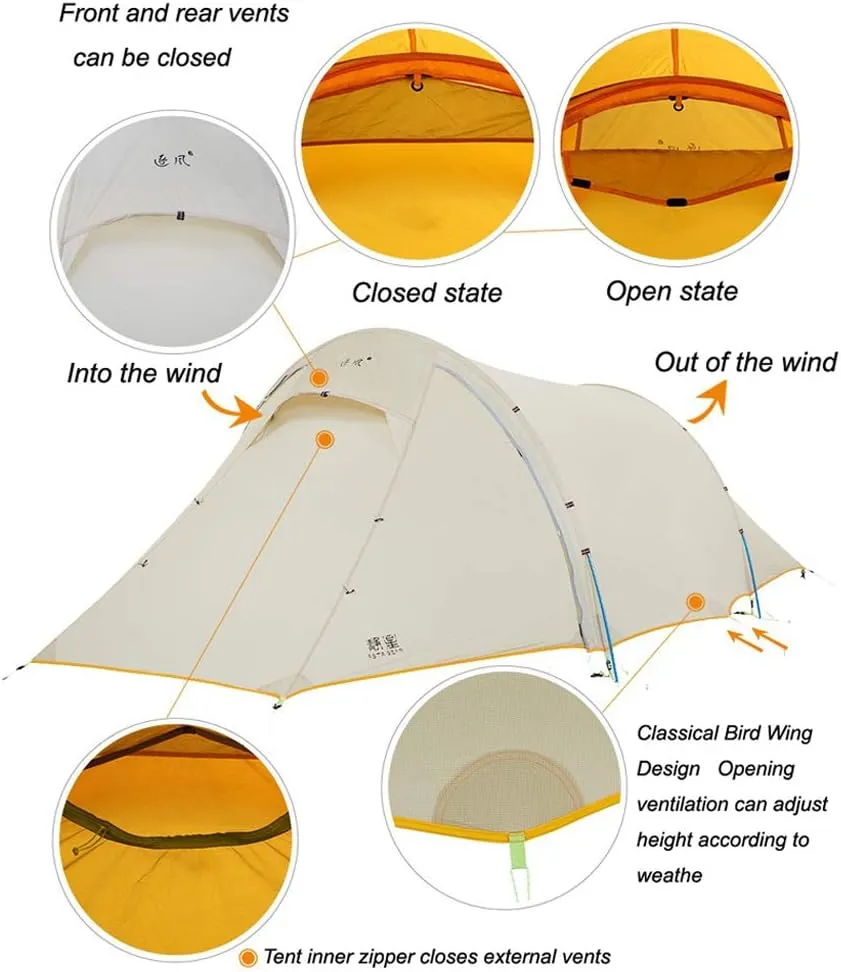 Windchaser 2person 3-4 Season 20D Silicon Nylon Outdoor Mountaineering Tunnel Tent Camping Hikking Ultralight Tent