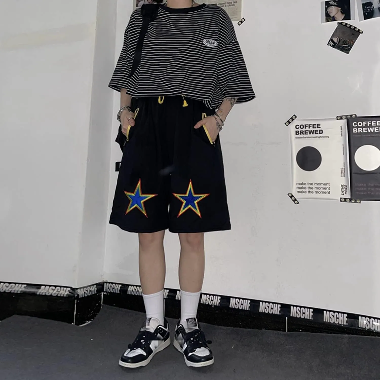 Women Cargo Shorts Graphic Baggy Shorts Summer Harajuku Bermuda Drawstring Wide Leg Short Pants with Pockets