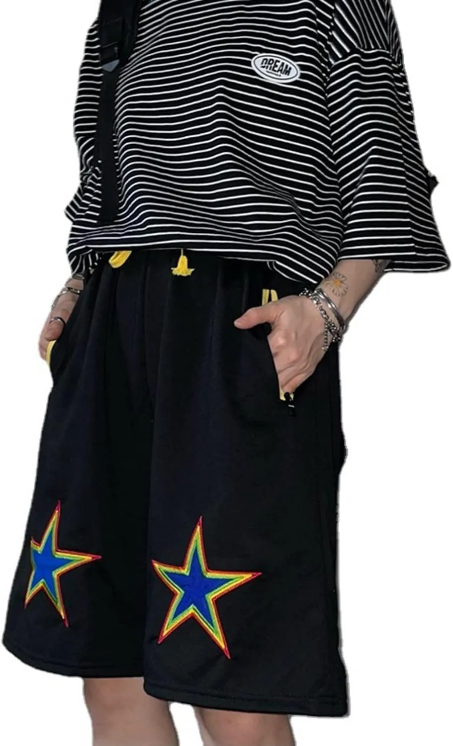 Women Cargo Shorts Graphic Baggy Shorts Summer Harajuku Bermuda Drawstring Wide Leg Short Pants with Pockets