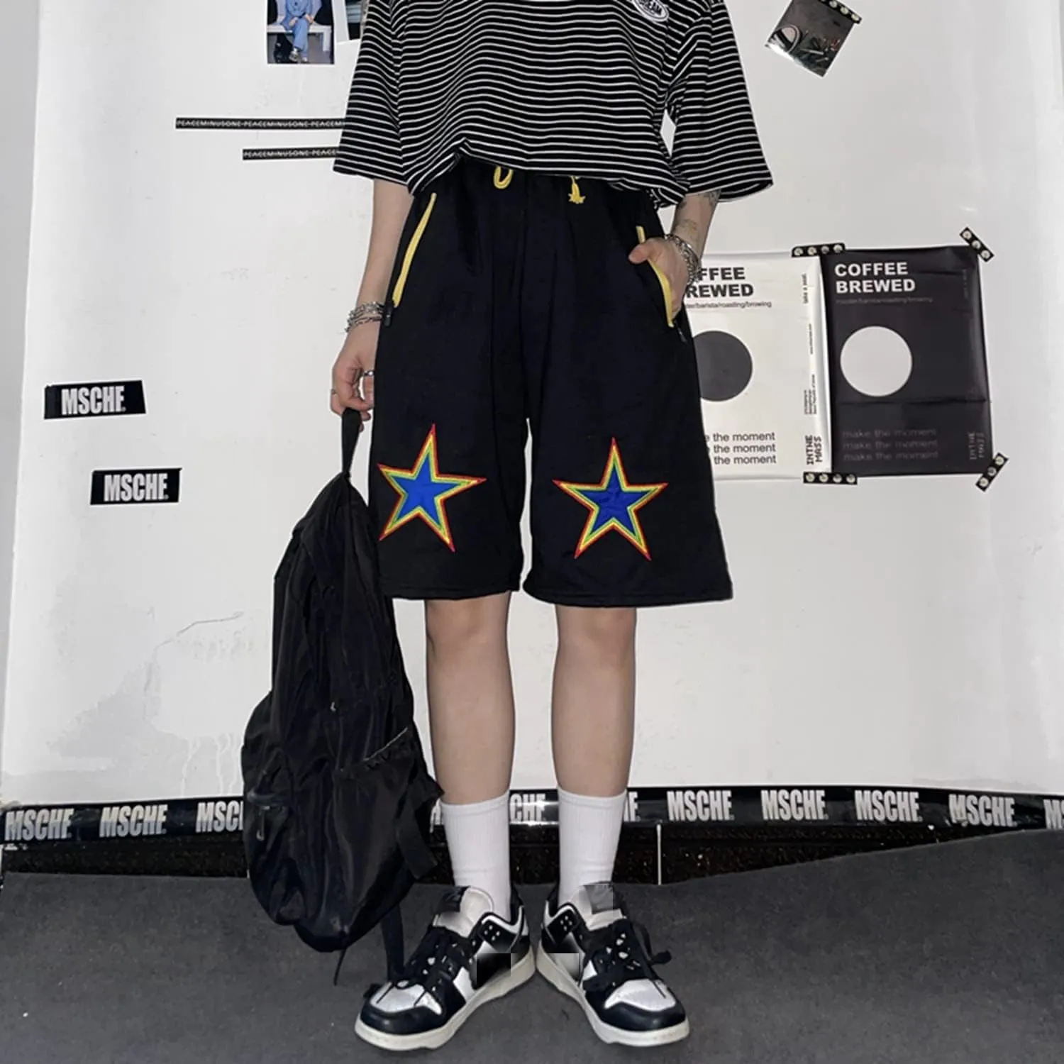 Women Cargo Shorts Graphic Baggy Shorts Summer Harajuku Bermuda Drawstring Wide Leg Short Pants with Pockets