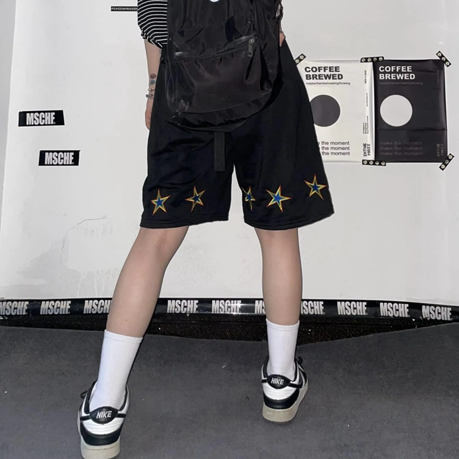 Women Cargo Shorts Graphic Baggy Shorts Summer Harajuku Bermuda Drawstring Wide Leg Short Pants with Pockets