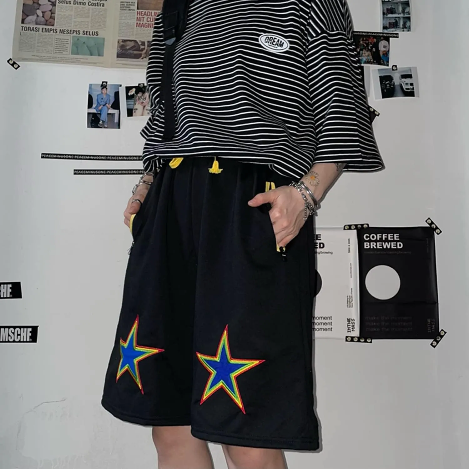 Women Cargo Shorts Graphic Baggy Shorts Summer Harajuku Bermuda Drawstring Wide Leg Short Pants with Pockets