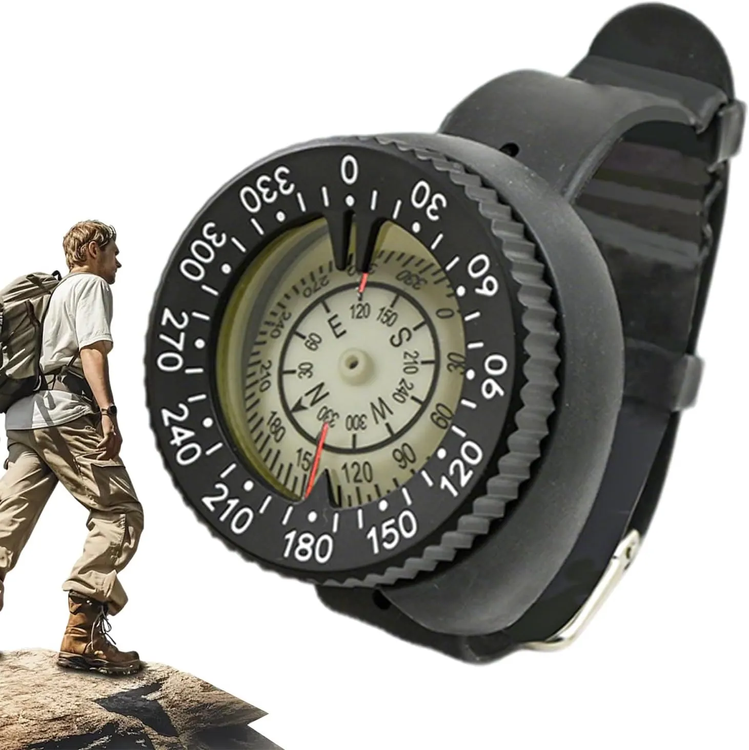 Wrist Compass | Waterproof Watch-Style Underwater Navigation Tool | Portable Precise Luminous Compass for Backpacking, Kayak, Orienteering, Diving, Survival