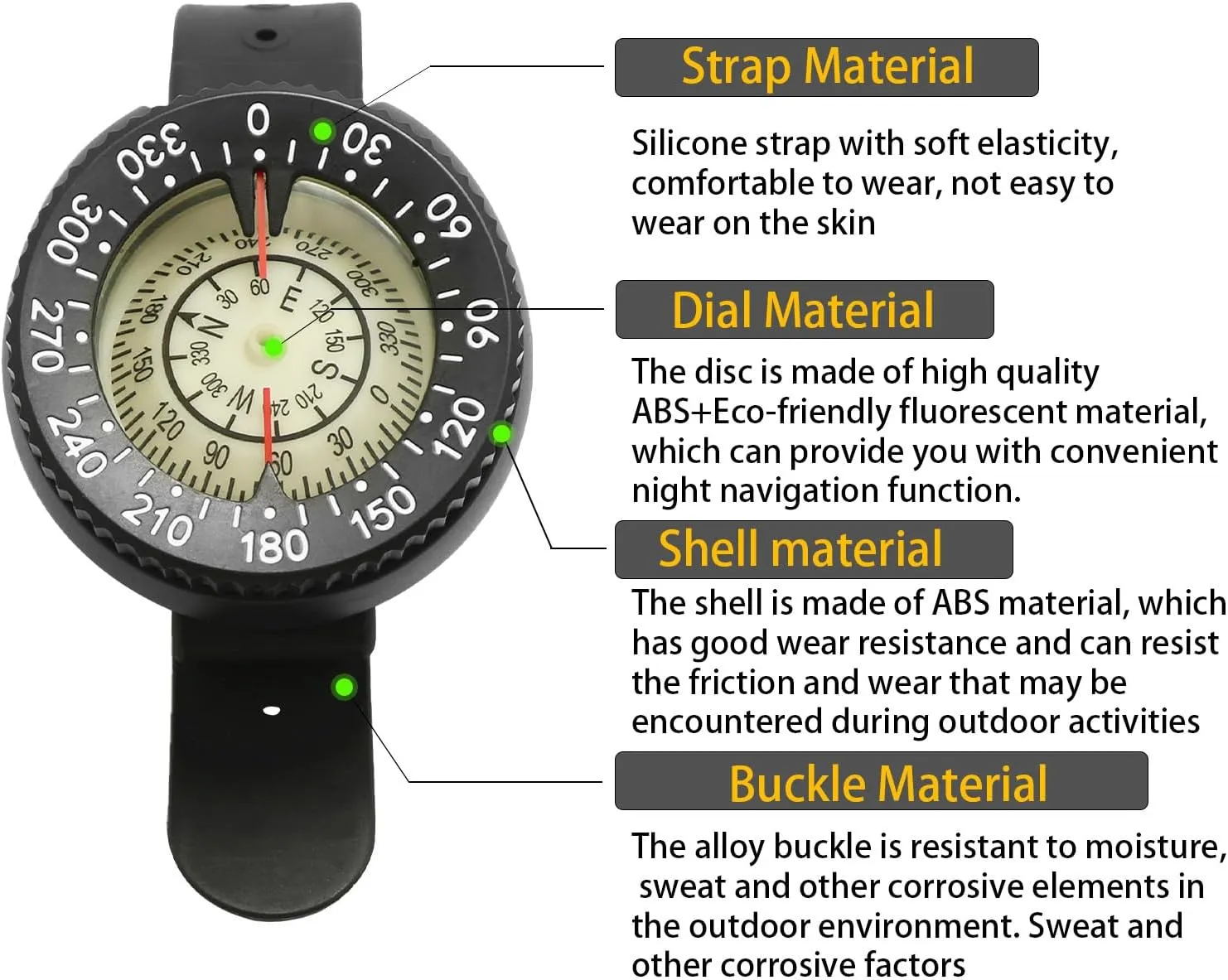 Wrist Compass | Waterproof Watch-Style Underwater Navigation Tool | Portable Precise Luminous Compass for Backpacking, Kayak, Orienteering, Diving, Survival
