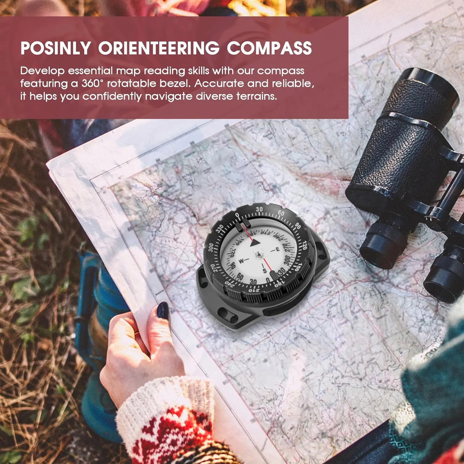 Wrist strap compass, waterproof luminous dial, elastic rope portable diving navigation compass