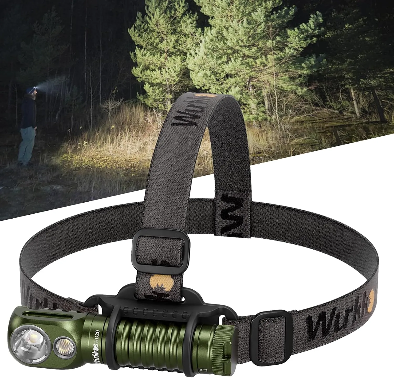Wurkkos HD20 Rechargeable Headlamp Flashlight, Spotlight&Floodlight 90CRI 5000K Rechargeable Headlamp,2000Lumen Super Bright Headband Flashlight,IP68 Waterproof Headlamp for Camping Running(Green
