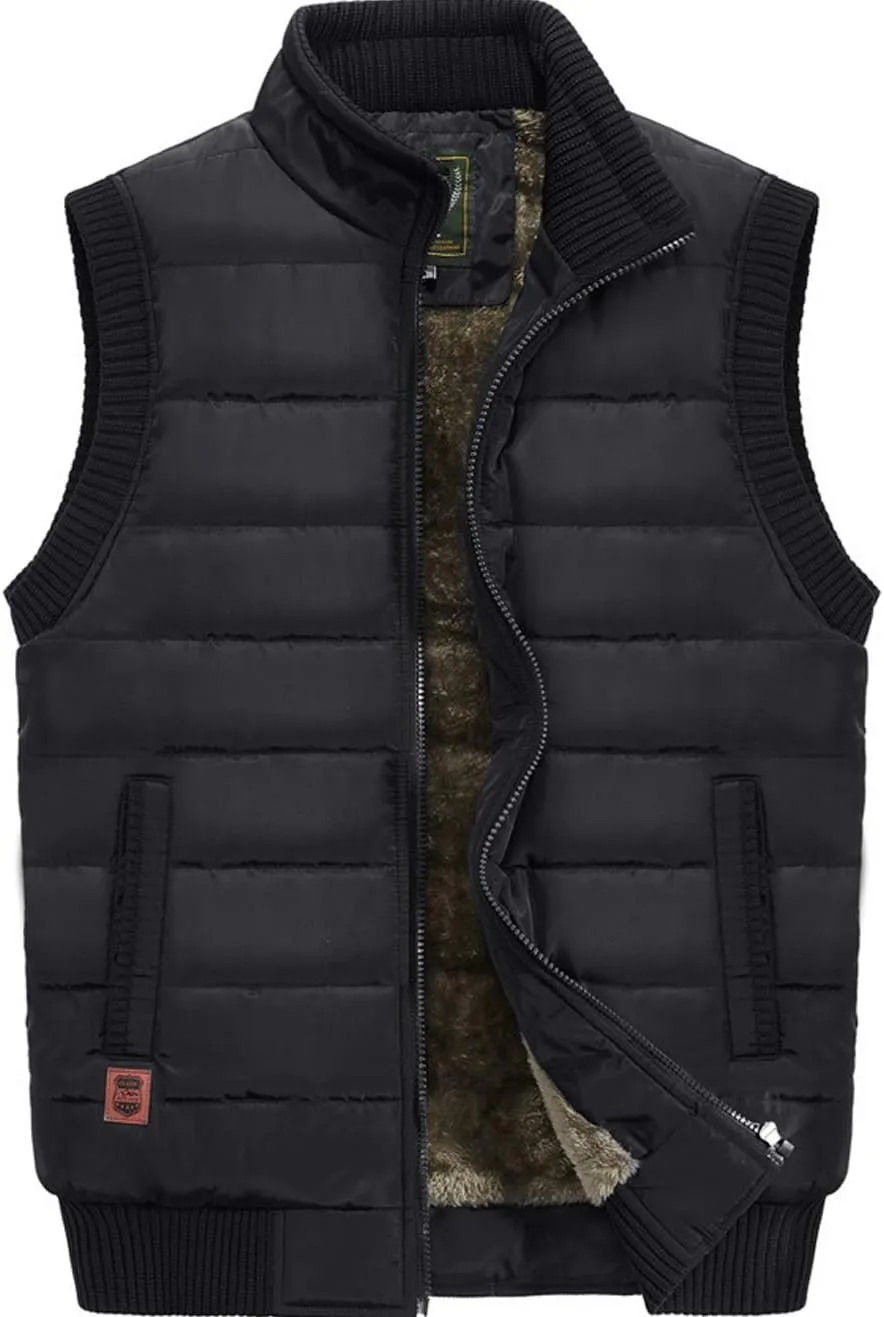 XinYangNi Men's Winter Warm Outdoor Padded Puffer Vest Thick Fleece Lined Sleeveless Jacket