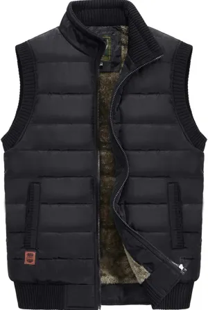 XinYangNi Men's Winter Warm Outdoor Padded Puffer Vest Thick Fleece Lined Sleeveless Jacket