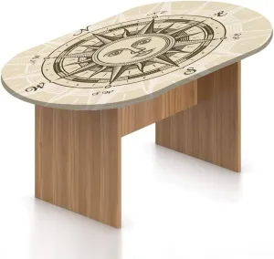 XISUNYA Oval Fitted Tablecloth, Compass Elasticized Polyester Table Cover,Vintage Compass Rose with Sun Shape Decor Print Fitted Table Cloth, Fits Oval Tables up to 42" x 60", for Happy Christmas Day