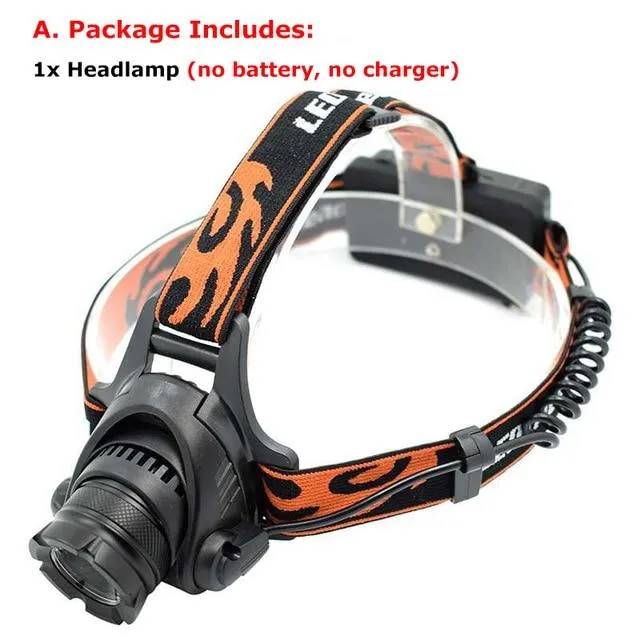 XM-L2 U2 LED Headlamp Zoom 3 Modes Headlight Rechargeable Waterproof Head Torch Light Lamp   18650 Battery   AC Car USB Charger