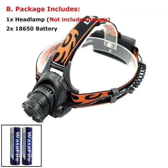 XM-L2 U2 LED Headlamp Zoom 3 Modes Headlight Rechargeable Waterproof Head Torch Light Lamp   18650 Battery   AC Car USB Charger