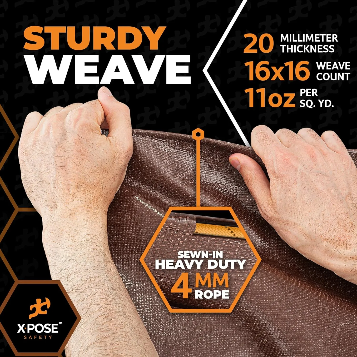 Xpose Safety 20 Mil Ultra Heavy Duty Tarp - 12' x 20' Brown/White, Waterproof, UV Protection, Reinforced Corners