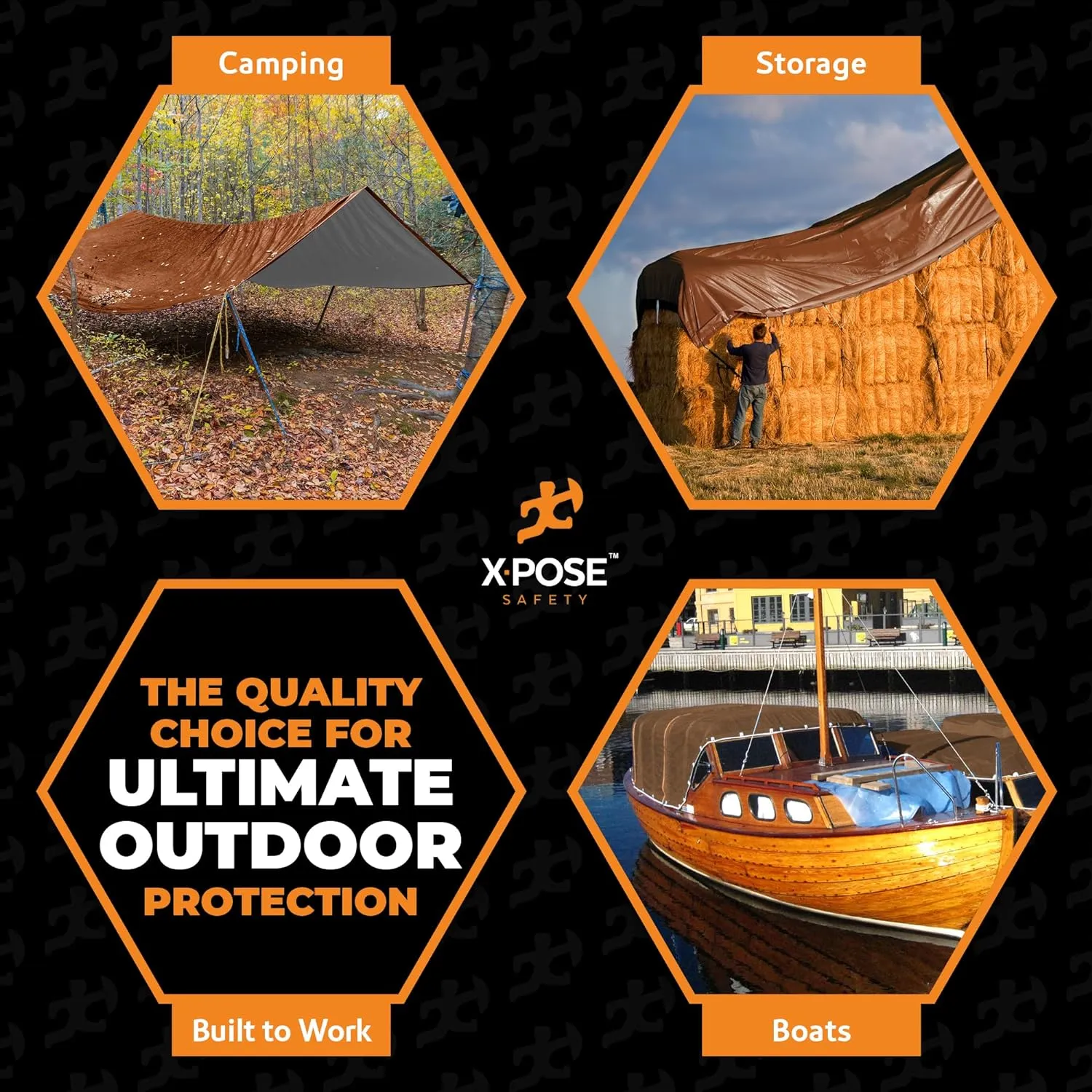 Xpose Safety 20 Mil Ultra Heavy Duty Tarp - 8' x 10' Brown/White Reversible Waterproof Tarp for Camping, Tent, Roof Cover, Shade, Truck Bed