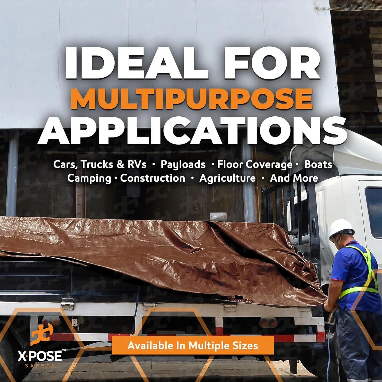 Xpose Safety 20 Mil Ultra Heavy Duty Tarp - 8' x 10' Brown/White Reversible Waterproof Tarp for Camping, Tent, Roof Cover, Shade, Truck Bed