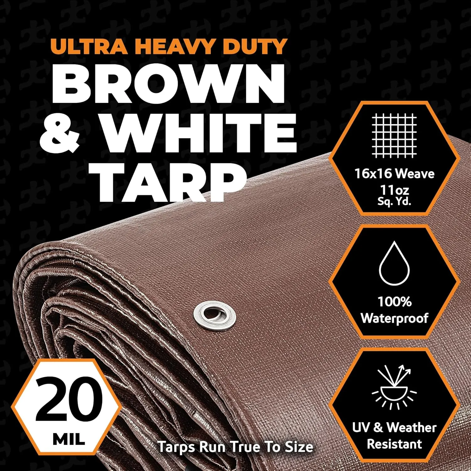 Xpose Safety 20 Mil Ultra Heavy Duty Tarp - 8' x 10' Brown/White Reversible Waterproof Tarp for Camping, Tent, Roof Cover, Shade, Truck Bed