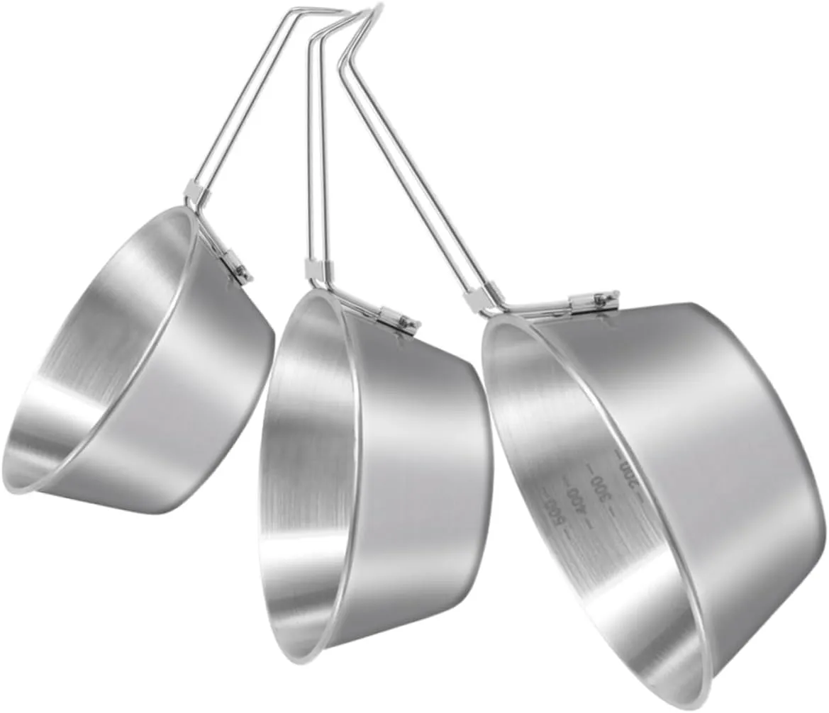 Yardwe Camping Silverware Set 3pcs Folding Handle Camping Bowl Stainless Steel Multi-use Picnic Barbecue Bowl