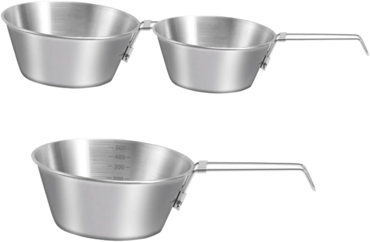 Yardwe Stainless Steel Camping Bowl with Foldable Handle 304 Steel Collapsible Bowl for Hiking Camping Bbq Picnic