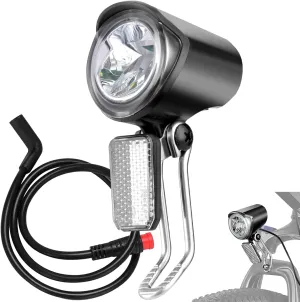 Yeesport E-Bike LED Headlight, Waterproof, Black, Front, 2 Settings, IPX5, Wired, Mountain Bike Light, Adjustable Headlamp for Cycling Safety