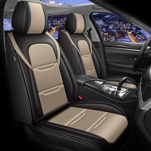 YORKNEIC 2 Front Car Seat Covers for Jeep Compass 2012-2024 2025 Faux Leather Waterproof Seat Covers Automotive Seat Protectors Cushions with Airbag Compatible(2 Front Seat,Black&Beige)
