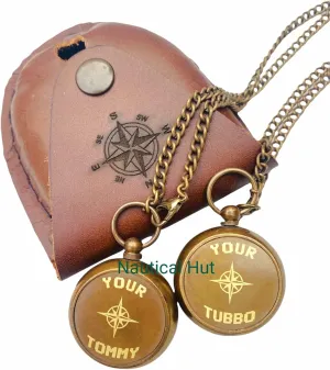 Your Tommy Your Tubbo Brass Locket Nautical Pocket Compass with Leather Carry