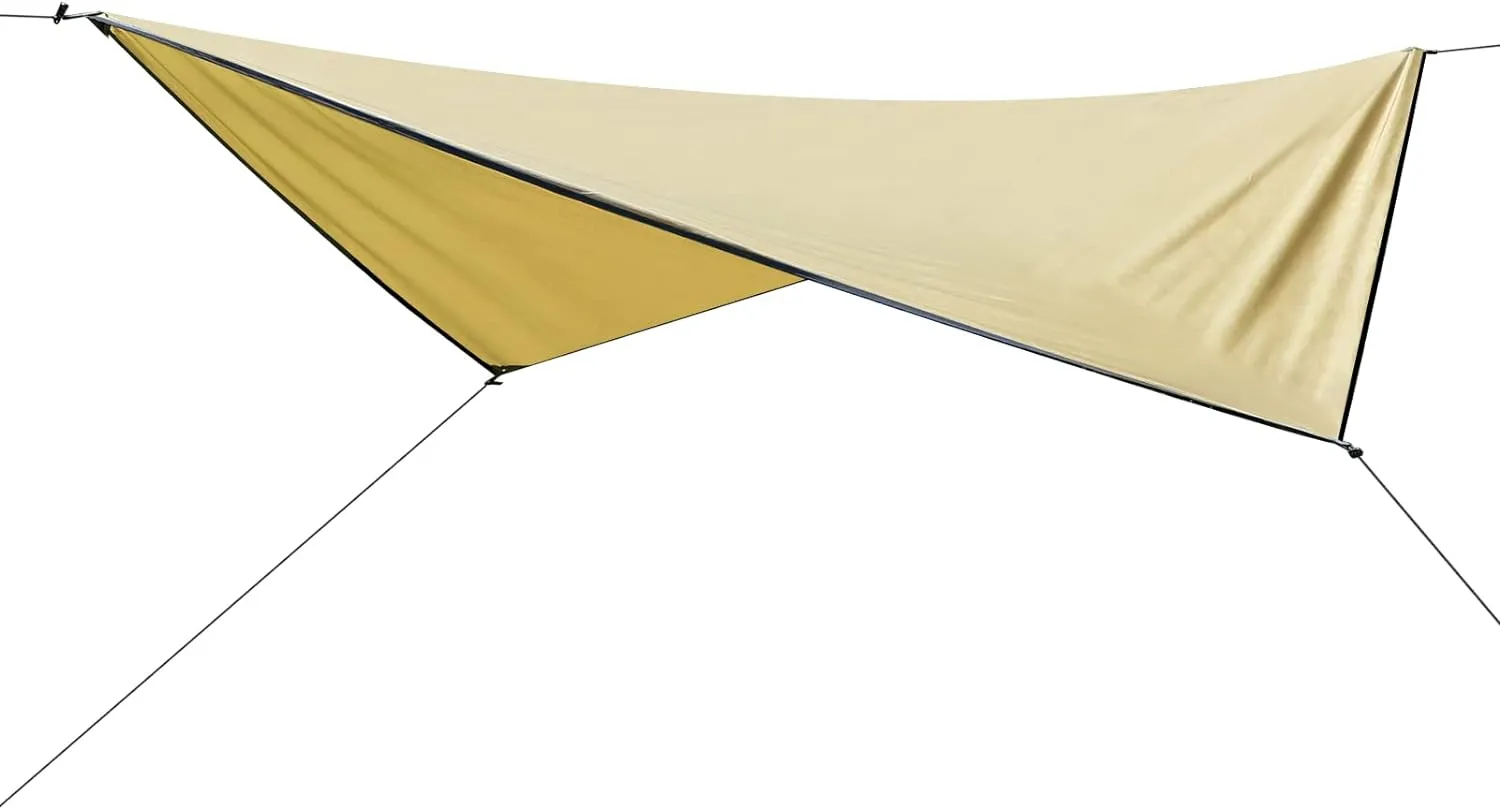 YSSOA Camping Tarp Waterproof, Hammock Rain Fly Lightweight, Backpack Tarp Portable, Multifunctional Tent Tarp for Camping, Emergency Shelter Tarp, UV Protection, 210T Polyester, 11.8 x 9.5 ft, Beige