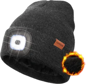 YunTuo Fleece Lined Beanie Headlamp Hat with Light, Rechargeable LED Winter Cap, Gifts for Men Women Husband